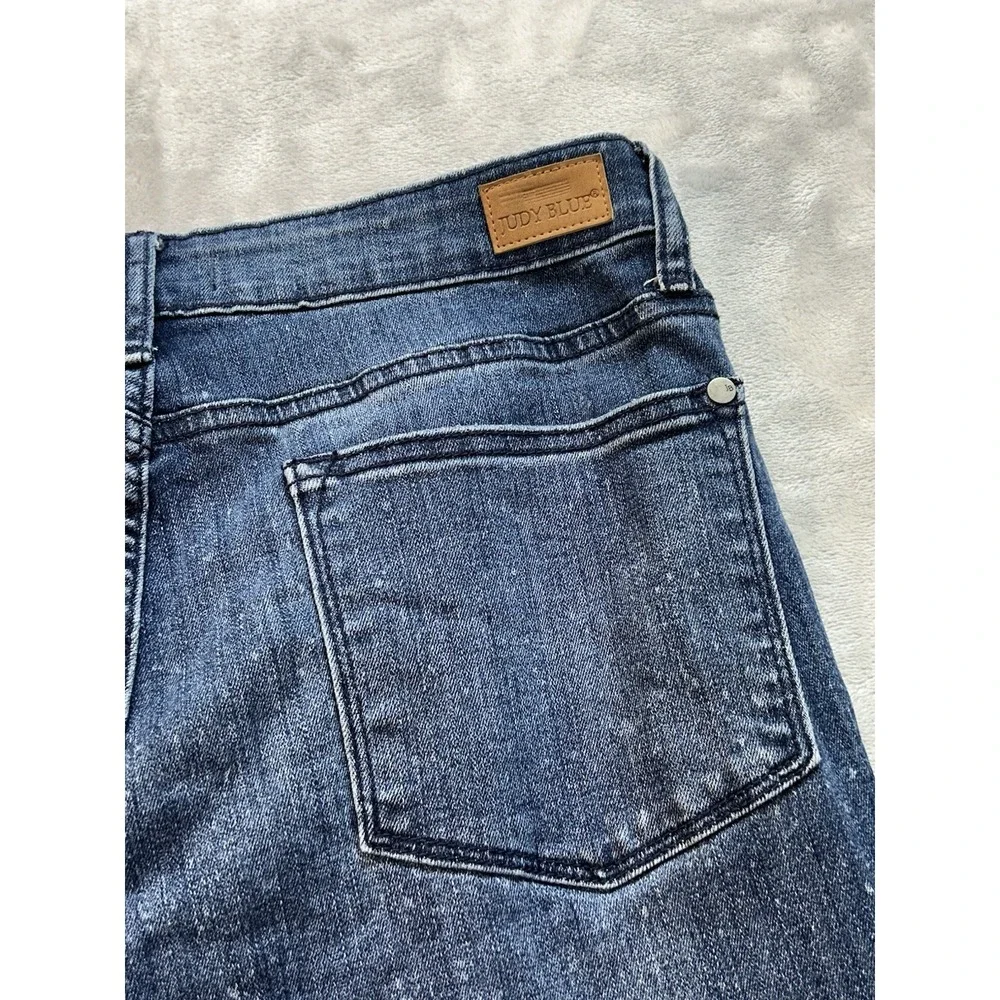 Judy Blue Jean Women Sz 11/30 Speckled Blue Relaxed Fit Tapered Mid Rise Stretch